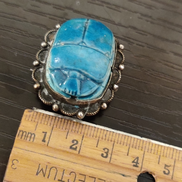 Antique Egyptian Scarabs Earrings and Brooch Set Silver Faience - Picture 7 of 14